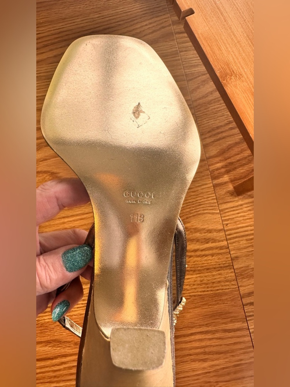 Gucci Leather Mid-Heel Slide Sandals, 3” heel, 11B, Made In Italy, Original Box - Picture 6 of 16